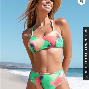 NWT Cupshe Cutout Hipster Bottom & Tie Closure Bikini Top Set W-Medium